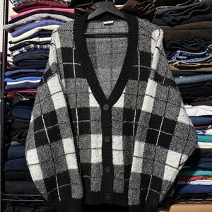 Ardene Black and White Plaid Men's Cardigan